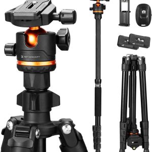 K&F Concept 75.6 inch/192cm Camera Tripod, Heavy Duty DSLR Tripods with 360 Degree Ball Head Load Capacity 8kg/17.6lbs, Detachable Monopod, Cellphone Clip for Smartphone O275A5+BH-36