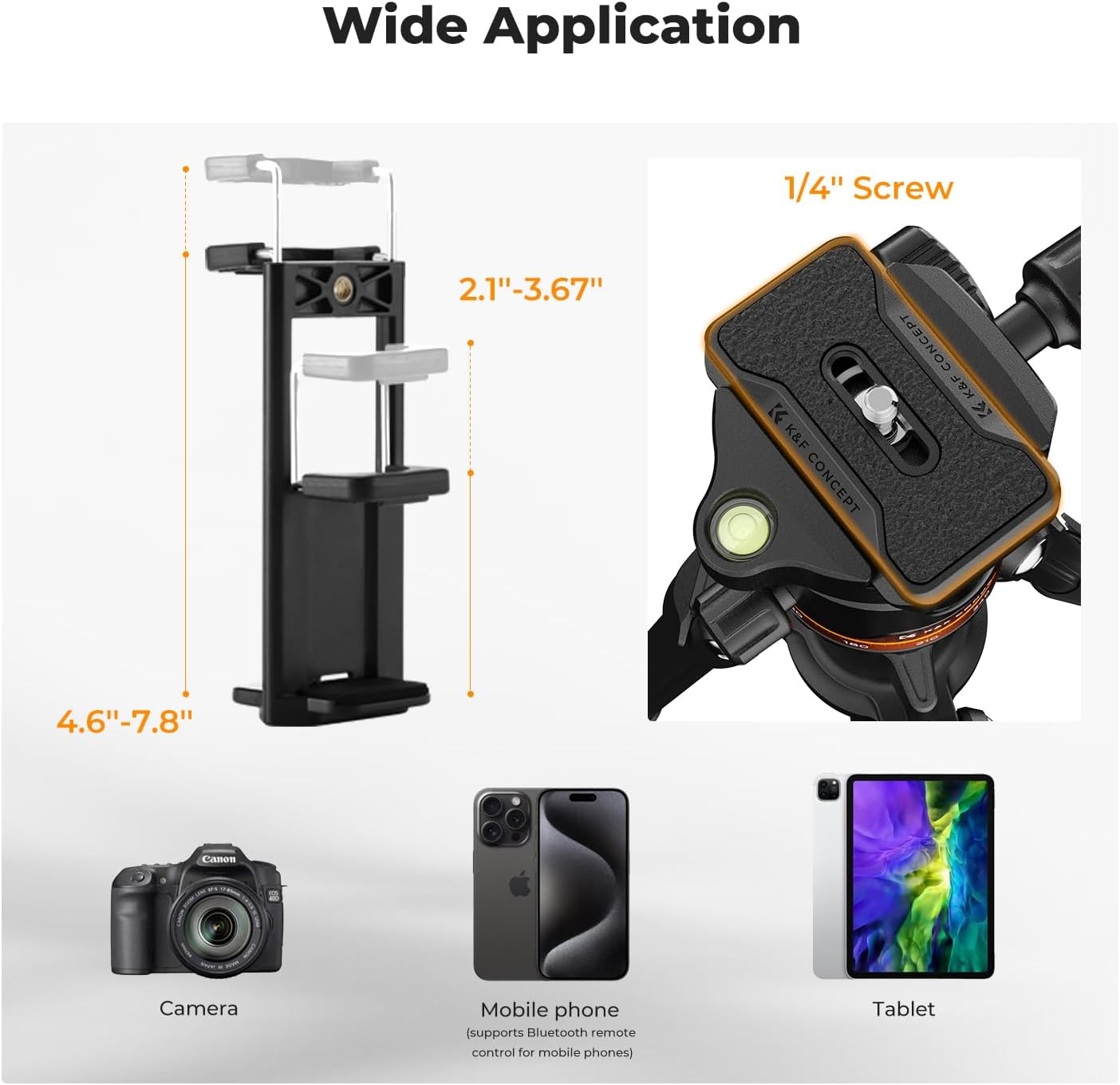 K&F Concept 75.6 inch/192cm Camera Tripod, Heavy Duty DSLR Tripods with 360 Degree Ball Head Load Capacity 8kg/17.6lbs, Detachable Monopod, Cellphone Clip for Smartphone O275A5+BH-36 - Image 5