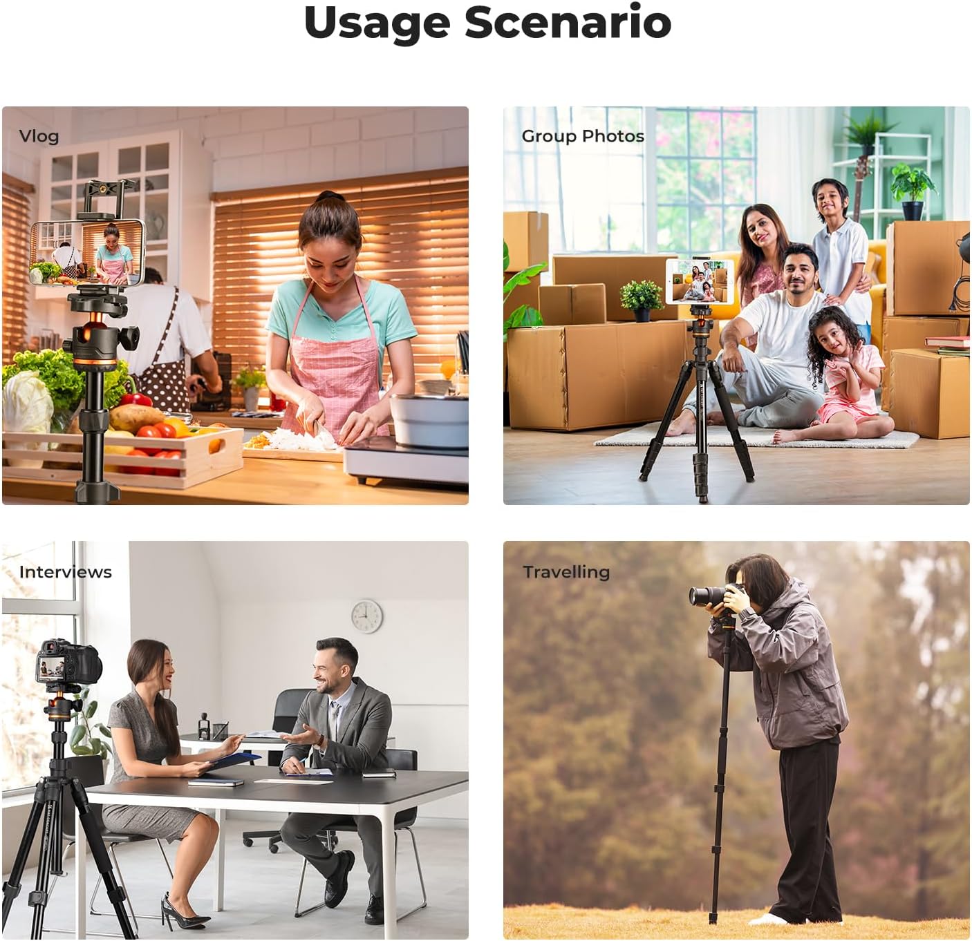 K&F Concept 75.6 inch/192cm Camera Tripod, Heavy Duty DSLR Tripods with 360 Degree Ball Head Load Capacity 8kg/17.6lbs, Detachable Monopod, Cellphone Clip for Smartphone O275A5+BH-36 - Image 7