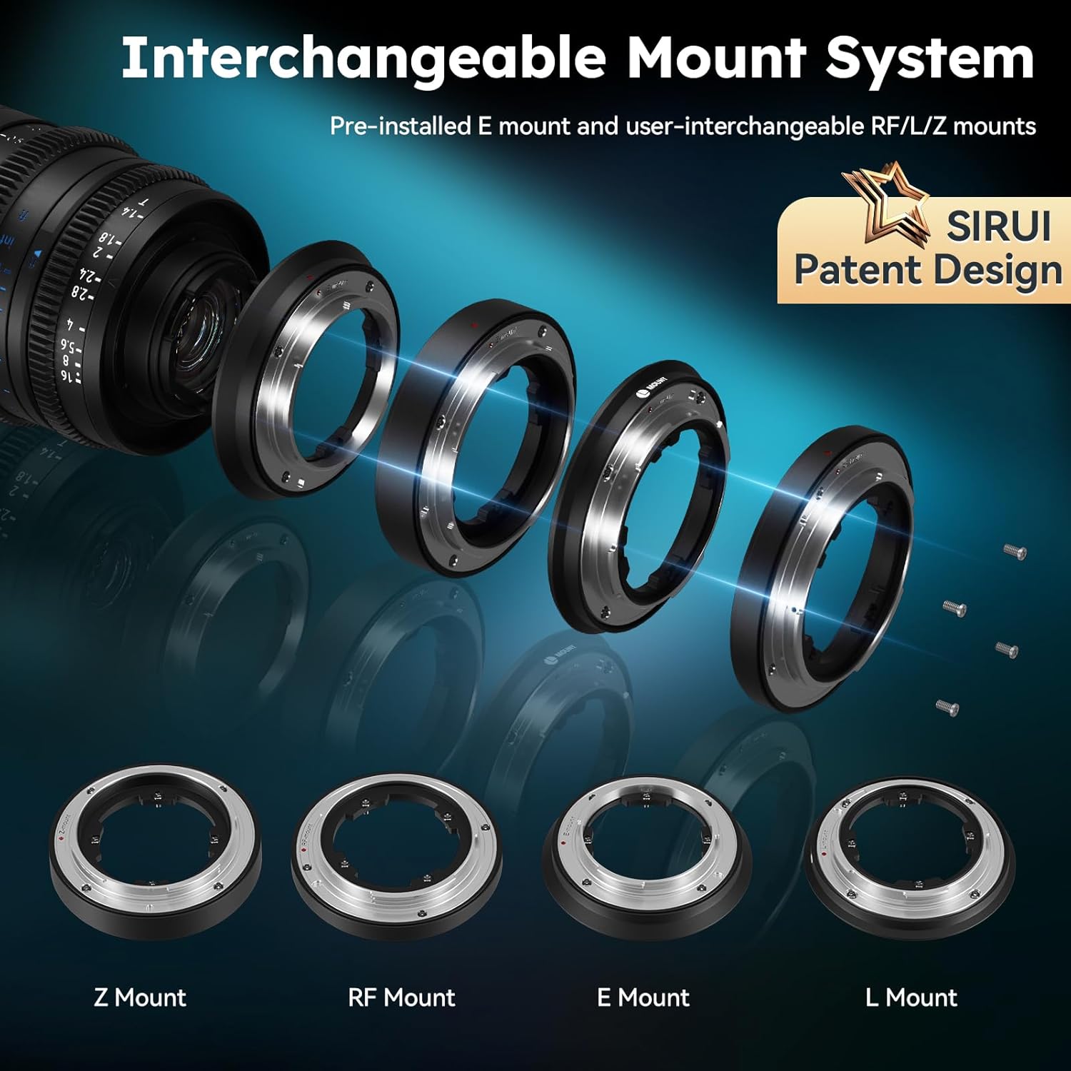 SIRUI VP-1 Vision Prime 1 T1.4 Full Frame Cine Lens, 35mm Manual Focus Cinema Lens with Pre-Installed E Mount, Interchangeable RF/Z/L Mounts (Black) - Image 3