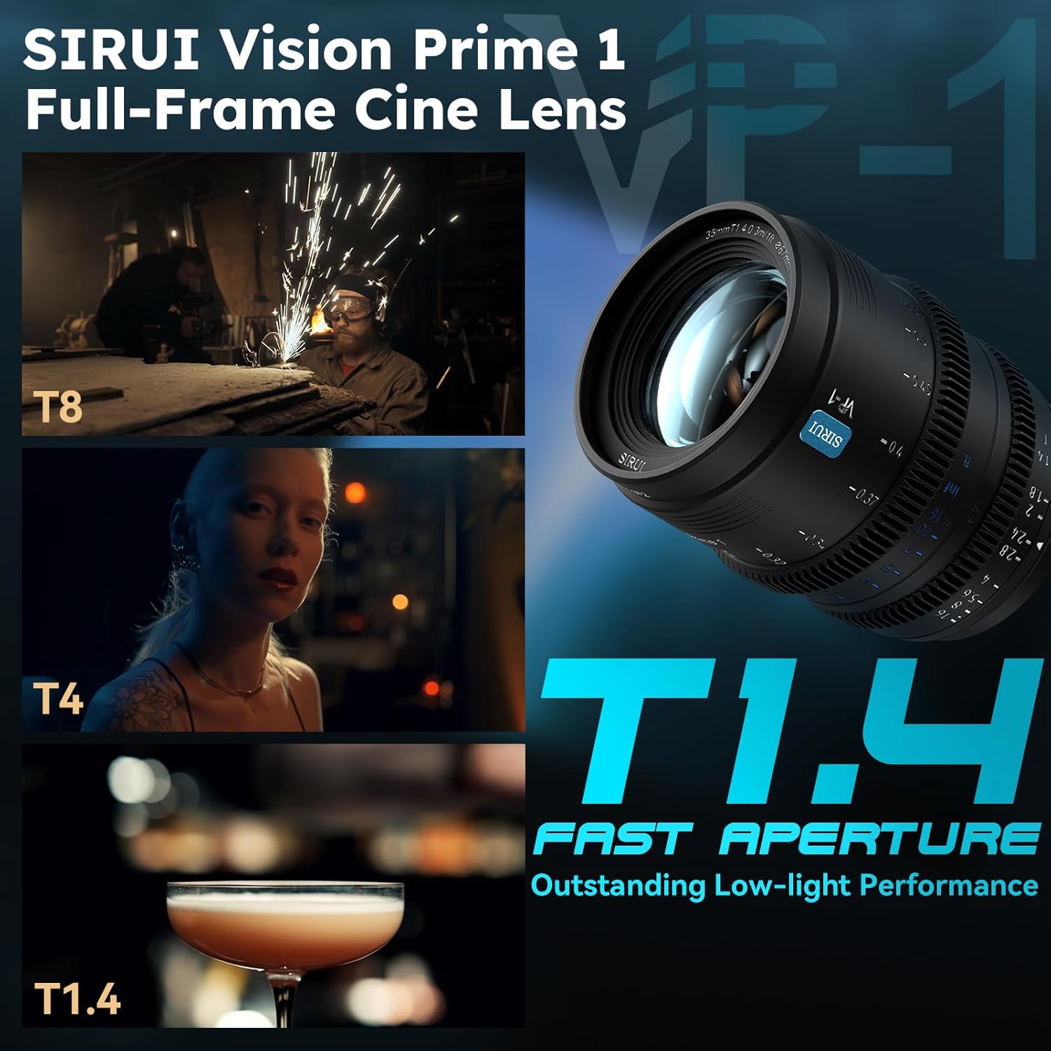 SIRUI VP-1 Vision Prime 1 T1.4 Full Frame Cine Lens, 35mm Manual Focus Cinema Lens with Pre-Installed E Mount, Interchangeable RF/Z/L Mounts (Black) - Image 4