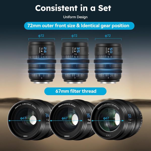 SIRUI VP-1 Vision Prime 1 T1.4 Full Frame Cine Lens, 35mm Manual Focus Cinema Lens with Pre-Installed E Mount, Interchangeable RF/Z/L Mounts (Black) - Image 8