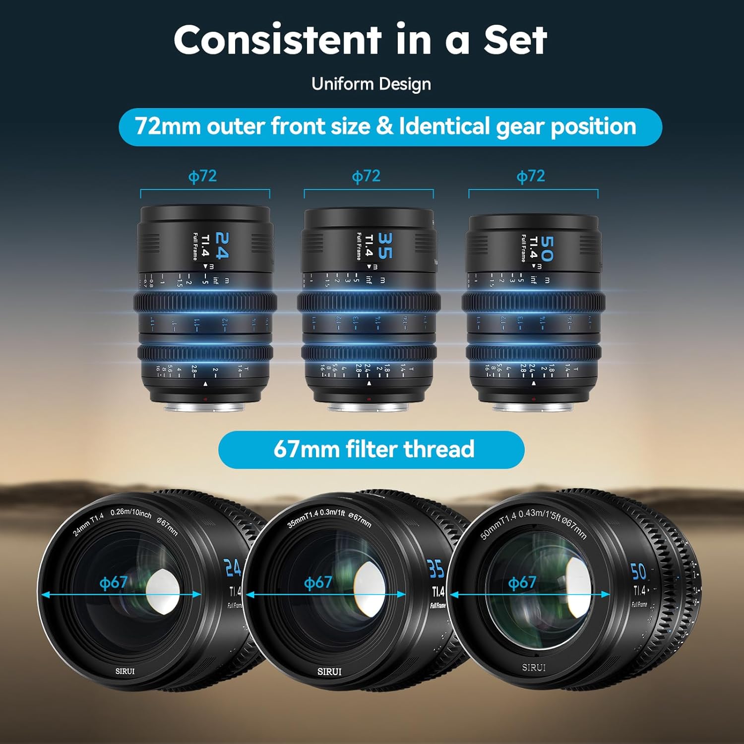 SIRUI VP-1 Vision Prime 1 T1.4 Full Frame Cine Lens, 35mm Manual Focus Cinema Lens with Pre-Installed E Mount, Interchangeable RF/Z/L Mounts (Black) - Image 8